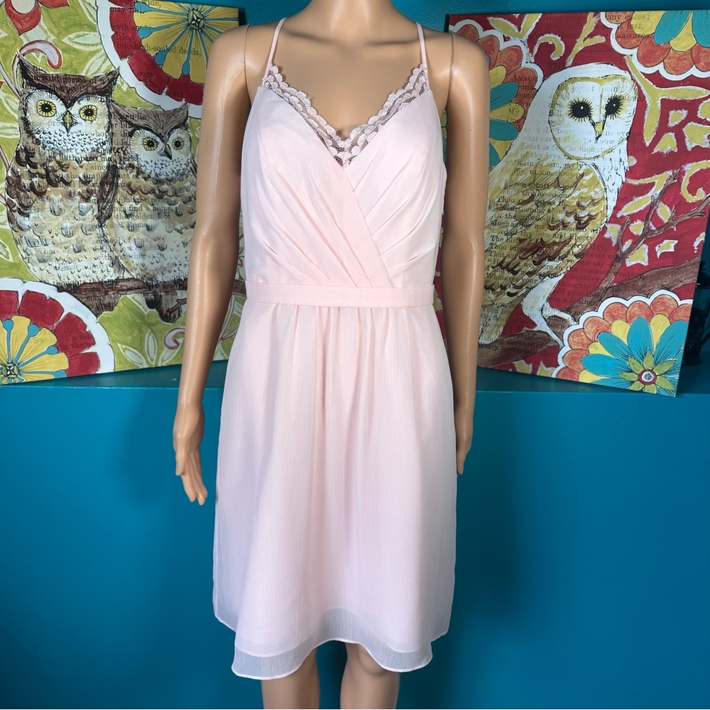 David’s Bridal Blush Pink Lace Back Dress Size 8